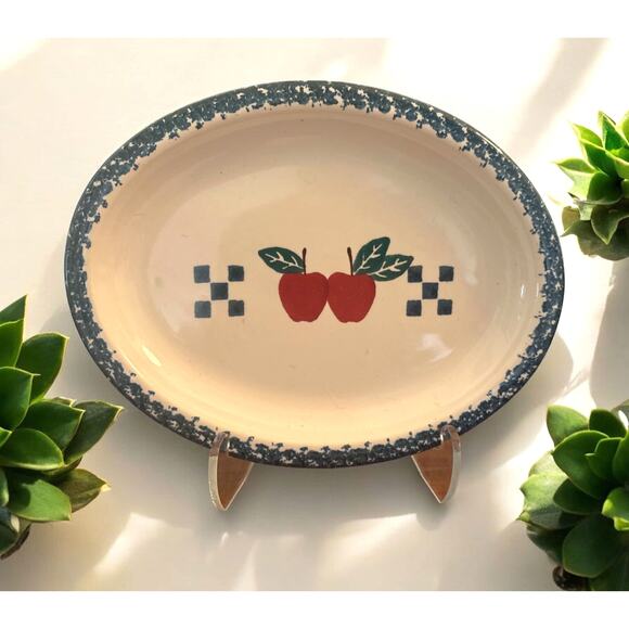 Vintage Chaparral Pottery Oval Baking Serving Dish Plate Apple Red Green White - Picture 1 of 4
